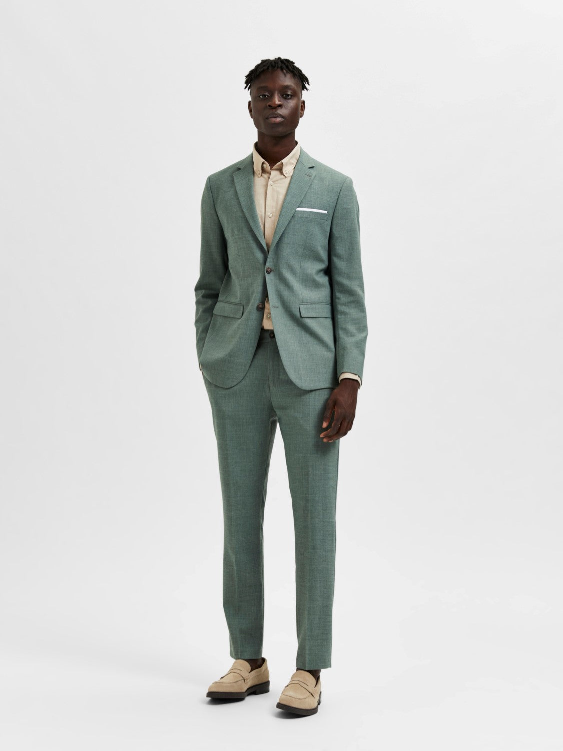 SELECTED Oasis Linen Suit Pants Light Green Melange TWOJAYS
