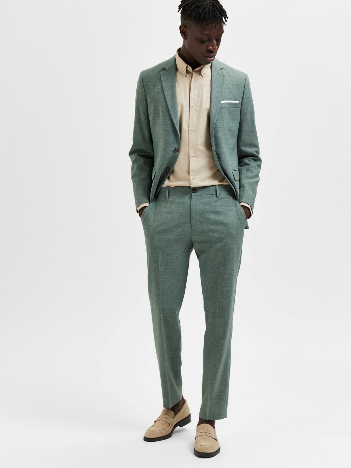 SELECTED Oasis Linen Suit Pants Light Green Melange TWOJAYS