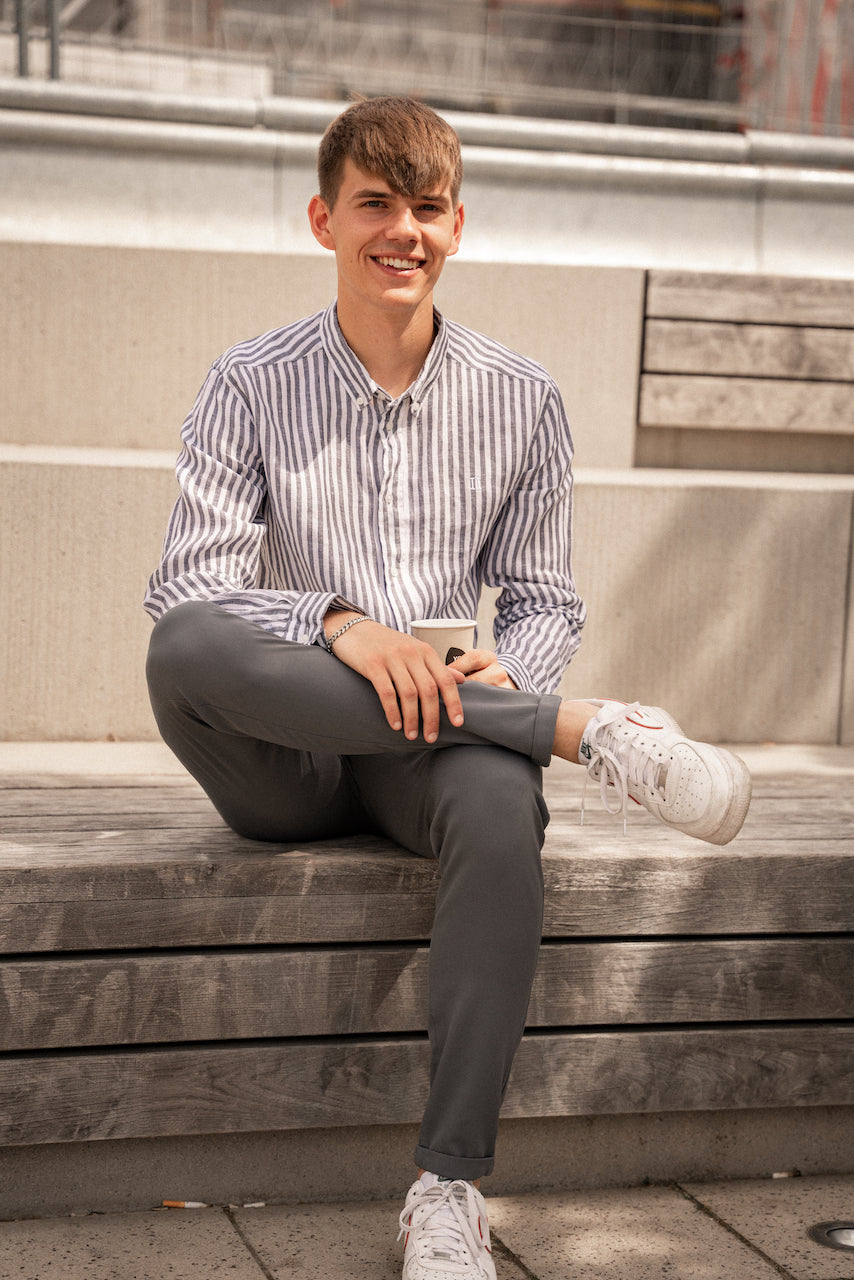 Les Deux Christoph Stripe Leinen Hemd Turbulence/White TWOJAYS