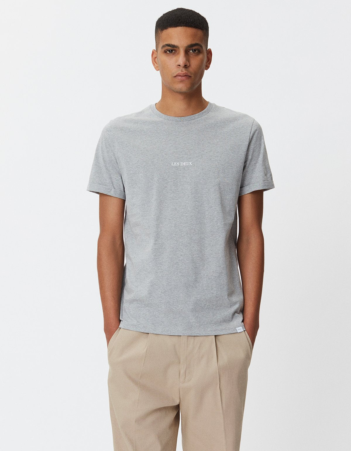 Les Deux Lens T-Shirt Lighte Grey Melange/White TWOJAYS